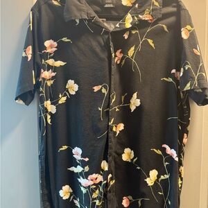 RVCA Black Shirt with Yellow Floral Design